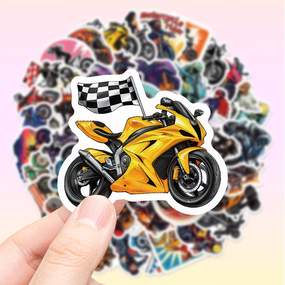 TEMU 50 stuks Speelse Rebel Motorcycle en Biker Grafische Stickers: Levendige Ontwerpen van Rijcultuur Motieven, Gemaakt in een -Contrast, Levendige