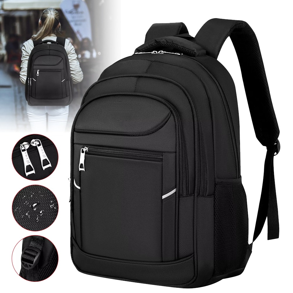Sturdy Black Backpack With An Adjustable Shoulder Strap - Measures 47x35x17cm, Featuring A Spacious Design With Multiple Pockets, Perfect For School, Work, And Travel; An For A Laptop Bag Or A Gift