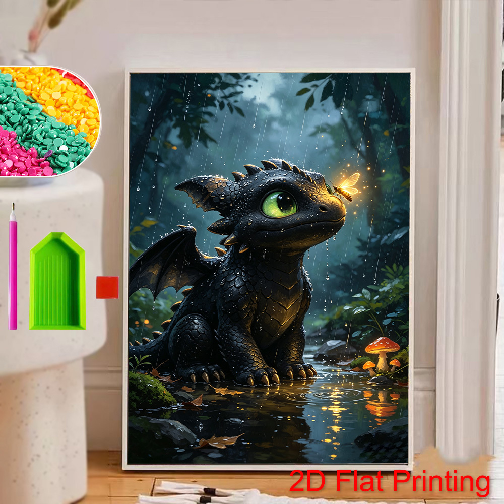 TEMU Kit de peinture diamant 5D à soi- - Bijoux en ronds, kit de toile entièrement diamantée cadre - Dragon, kit de mosaïque , parfait pour les
