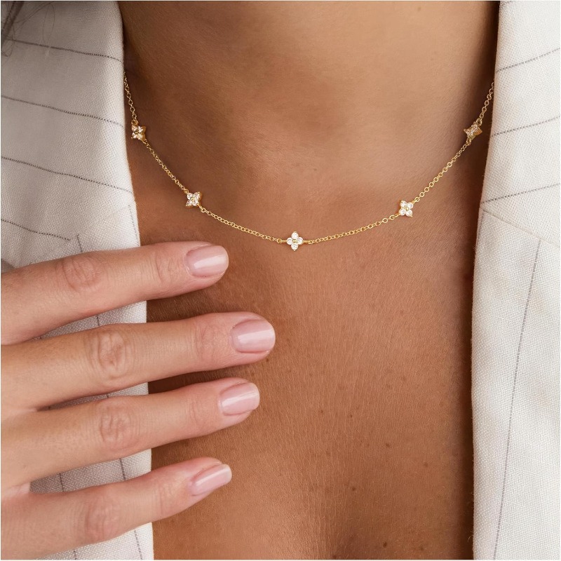 Image of Valentine's Day Gifts For Women, Dainty Heart Flower Choker Necklace For Women, Pendant Station Necklaces For Women Teens Trendy Prom Jewelry Gifts
