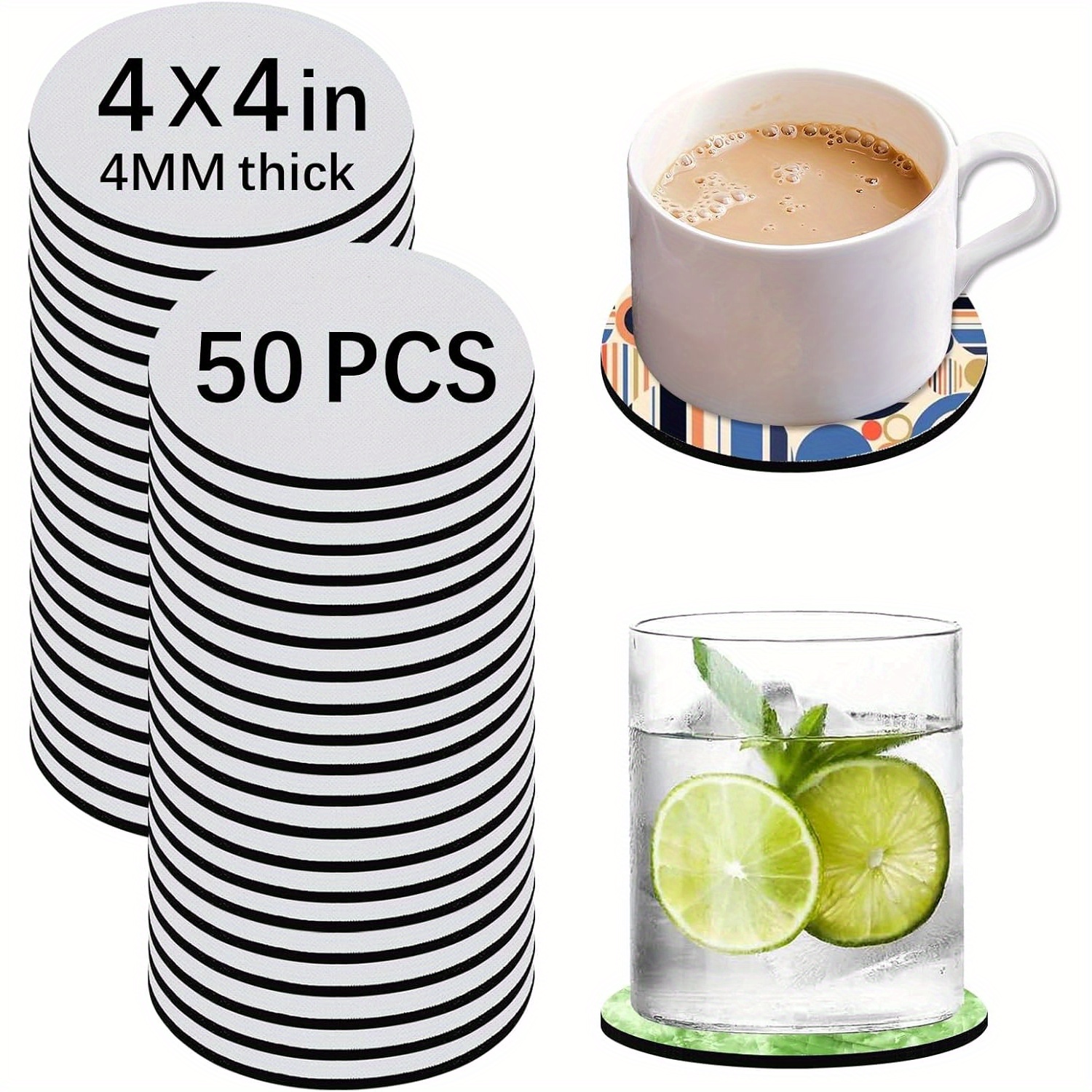 50pcs Customizable Glass Coasters, Durable and Stylish