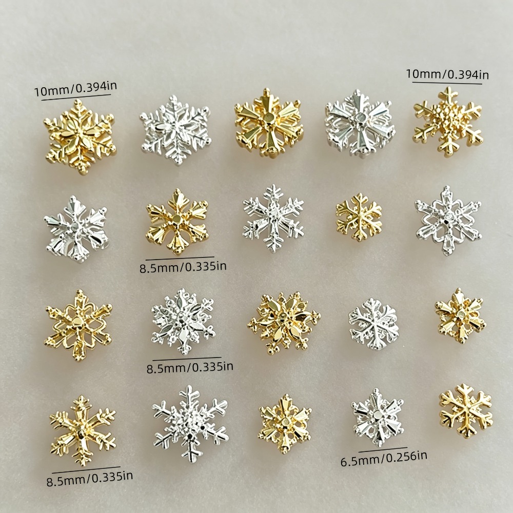 TEMU 50 pièces de décorations d'art d'ongles assorties aléatoirement de de neige et de dorés et argentés : décoration à texture de glace et de neige