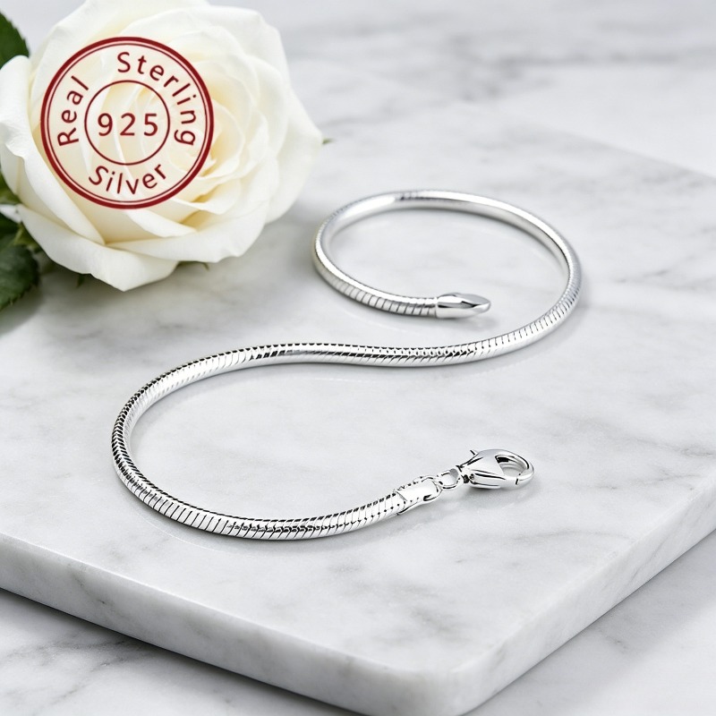 TEMU 925 Sterling Silver Italian Snake Chain Bracelet For Women Men Teen, Charm Bracelet, Comes With Exquisite
