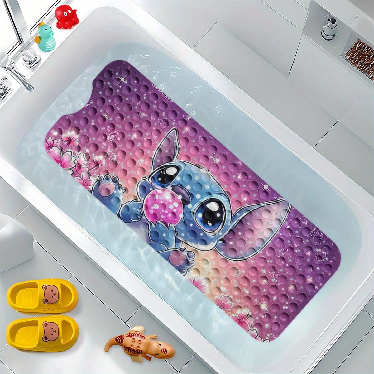   pink   background stars heart cartoon style bathtub mat non slip pvc water absorbent soft bath mats for bathroom 15 7x39 3 inches machine washable Product details 1