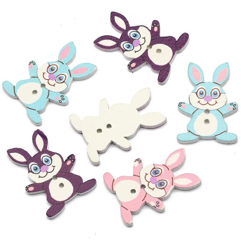 

50pcs Limoglhp Cartoon Rabbit Wooden Buttons, 2-hole Design In Vibrant , Scrapbooking, Sewing & Decorations - Ideal For Easter Party Embellishments, Rabbit Accessories