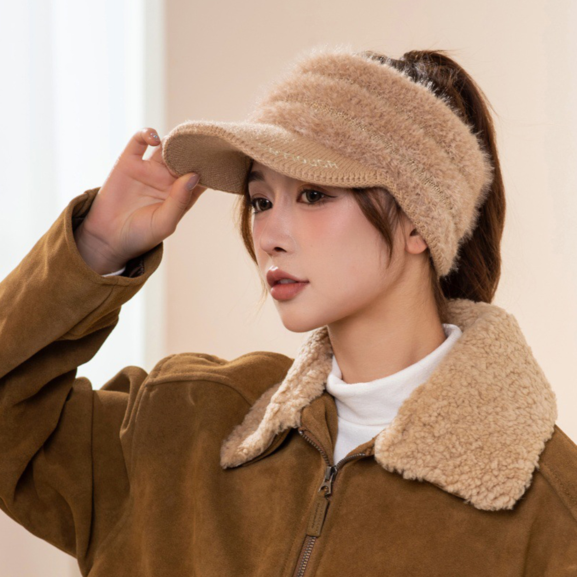baseball hat women's winter hat with visor and ear flaps