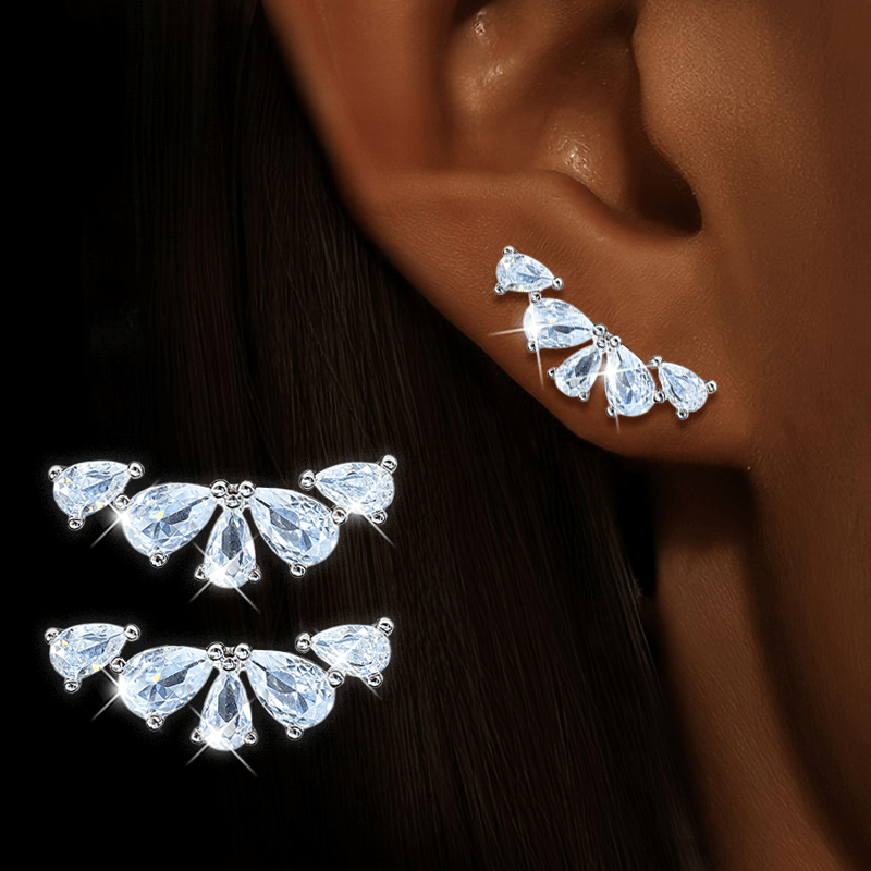 1 Pair Fan-Shaped Earrings with Water Drop Zirconia Inlay