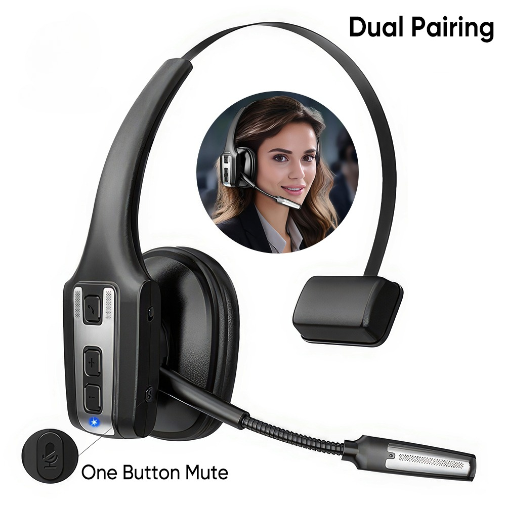 TEMU Portable Dual Noise Cancelling Microphone Headsets, Trucker Wireless Headset, 60-hour Marathon Battery & Fast Charging Headphones