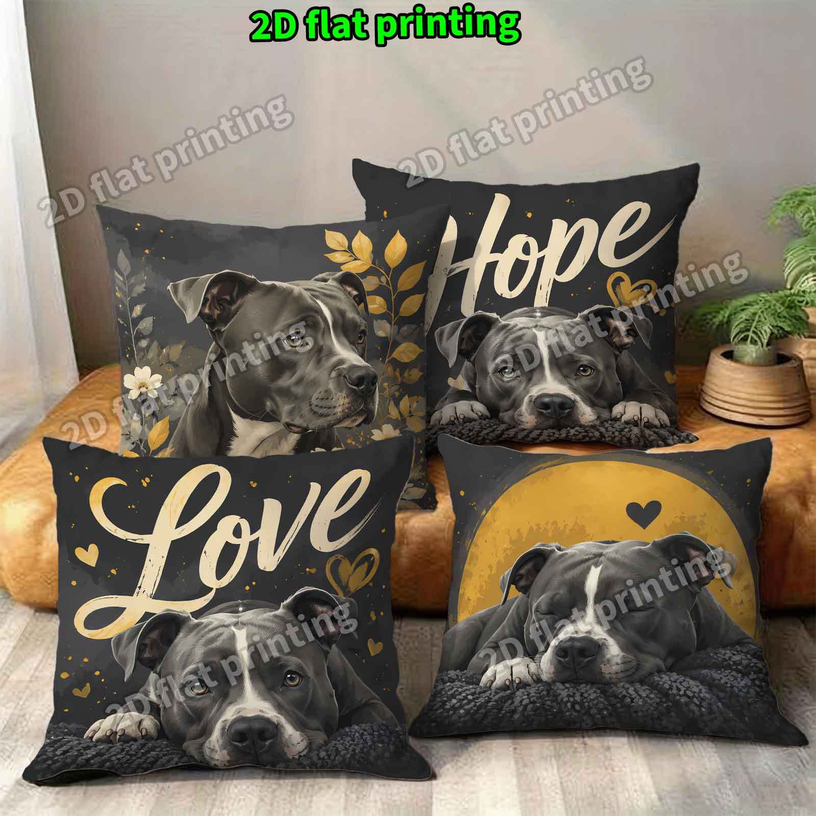 TEMU 4pcs Pitbull Dog Cushion Covers Suitable For Sofa Bed, Pitbull Print Pillowcases With Zipper Closure, Machine Washable Contemporary Decorative