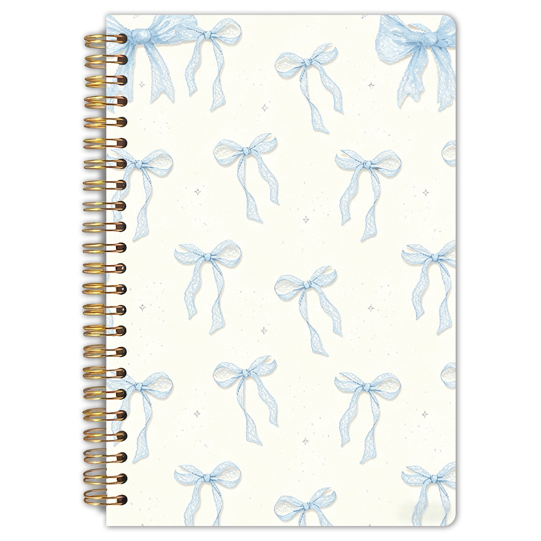 TEMU 1pc Light Blue Lace Bow Pattern Theme - Spiral Notebook, 5.5x8.3 Inches, High Quality Inner Pages, Coquette Aesthetic Journal, Cute Girly Note