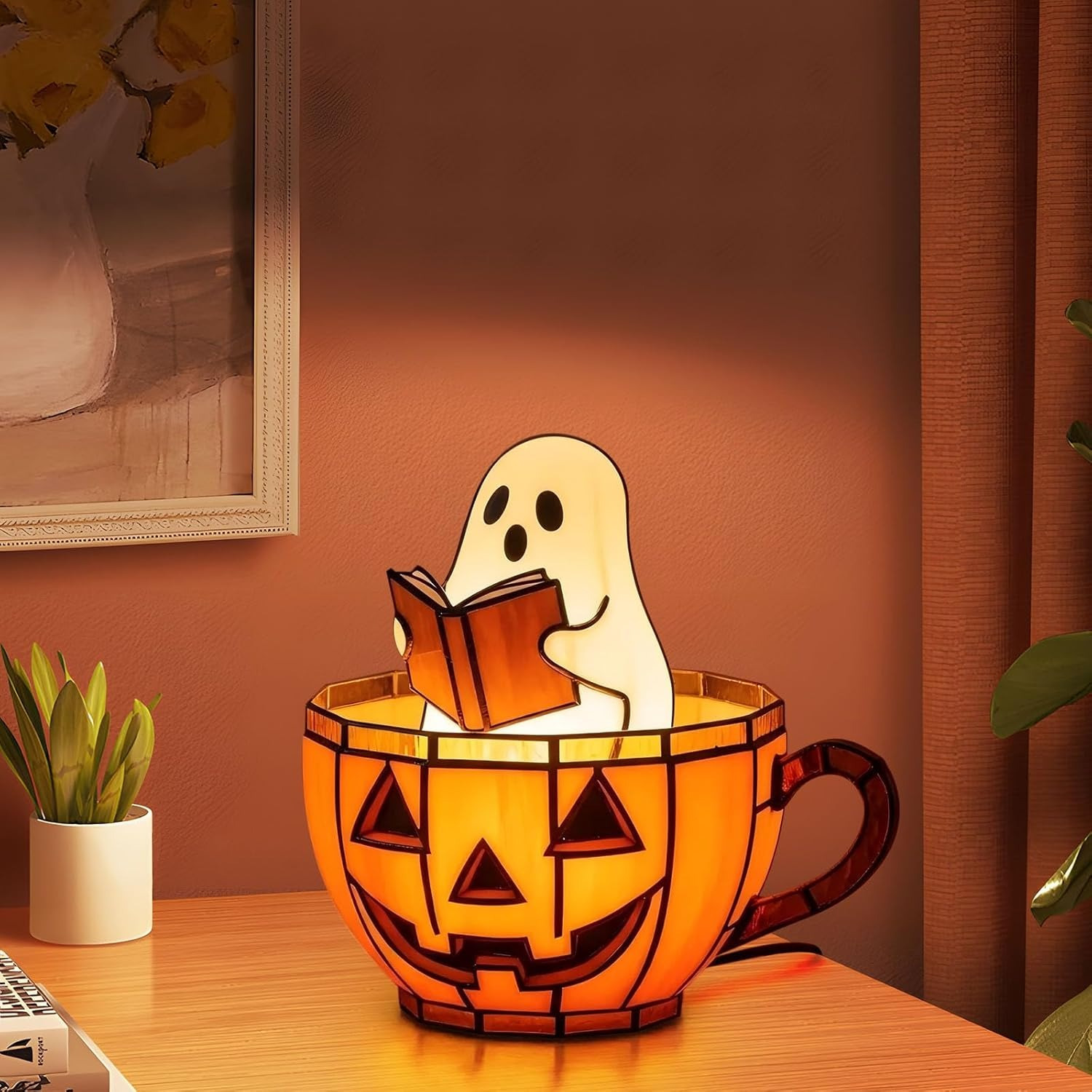 reading book lamp handmade halloween ghosts reading night light up adorable reading night light halloween decor flickering night light for readers book lover bedtime lamp study lamp whimsical lighting cute decor lightweight design plastic lamp decorative lamp touch control lamp room decor halloween enthusiasts Product details 1