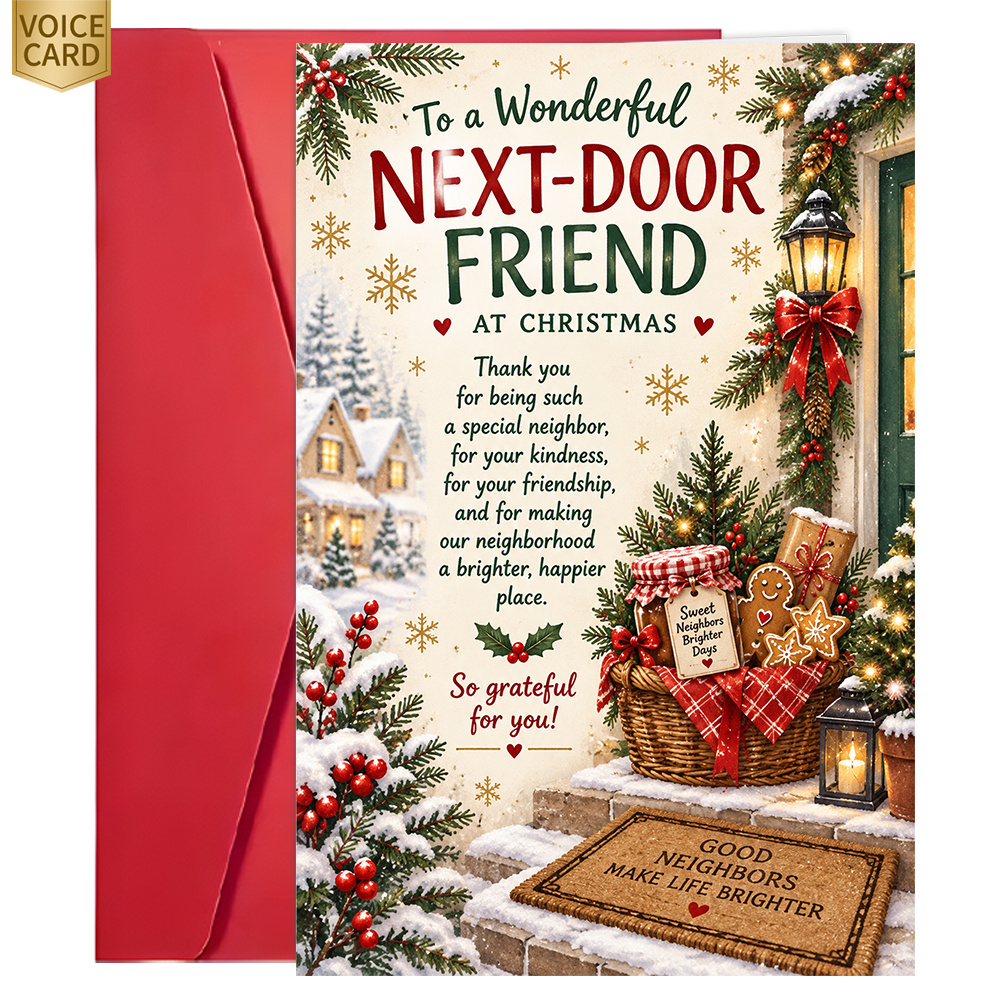 TEMU 2pcs (1pc Envelope And 1pc Card) Christmas Card For Next , Recordable Voice Message Greeting Card, Neighbor Friendship Festive Holiday Gift