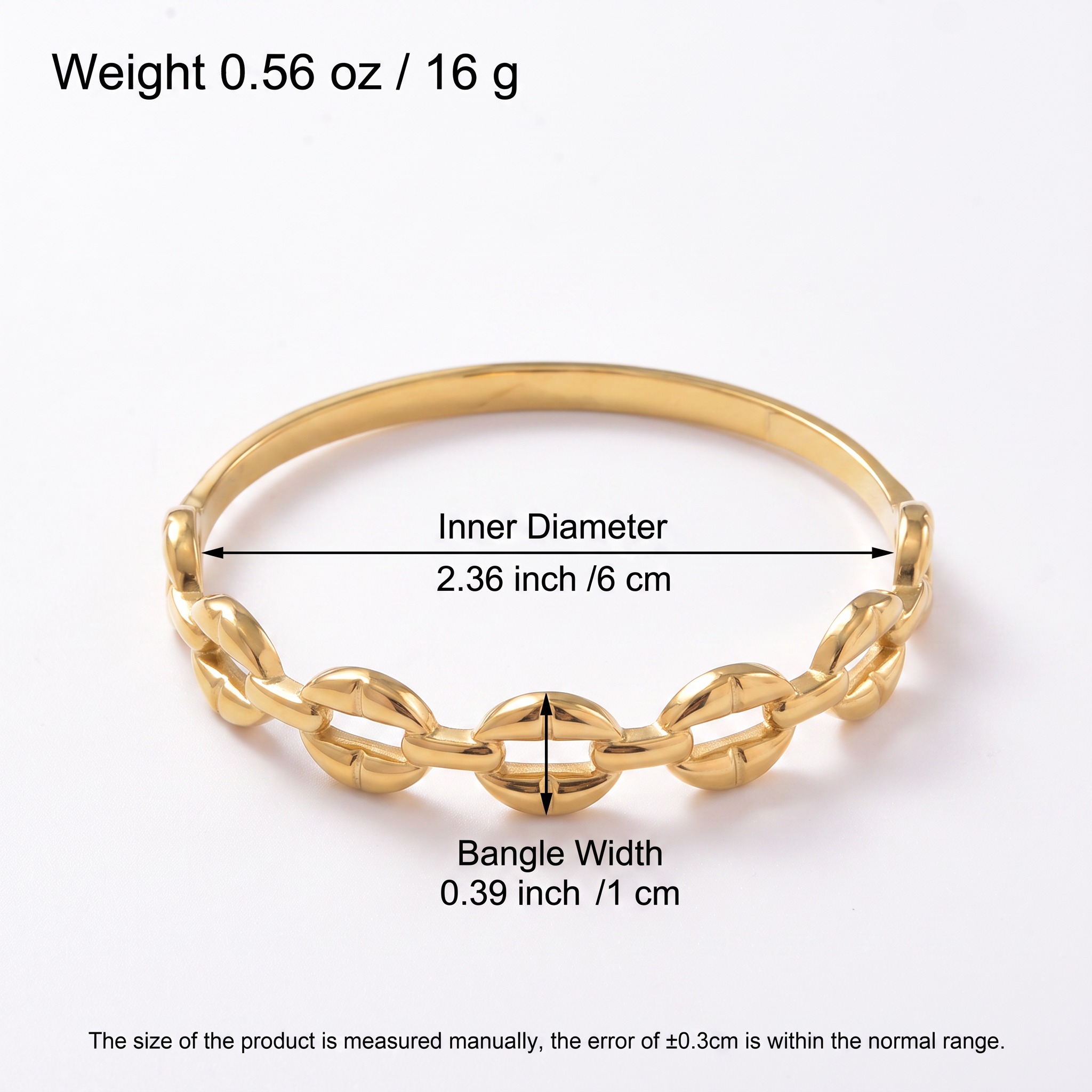 18K Golden Plated Coffee Bean Link Bangle Bracelet, Women's
