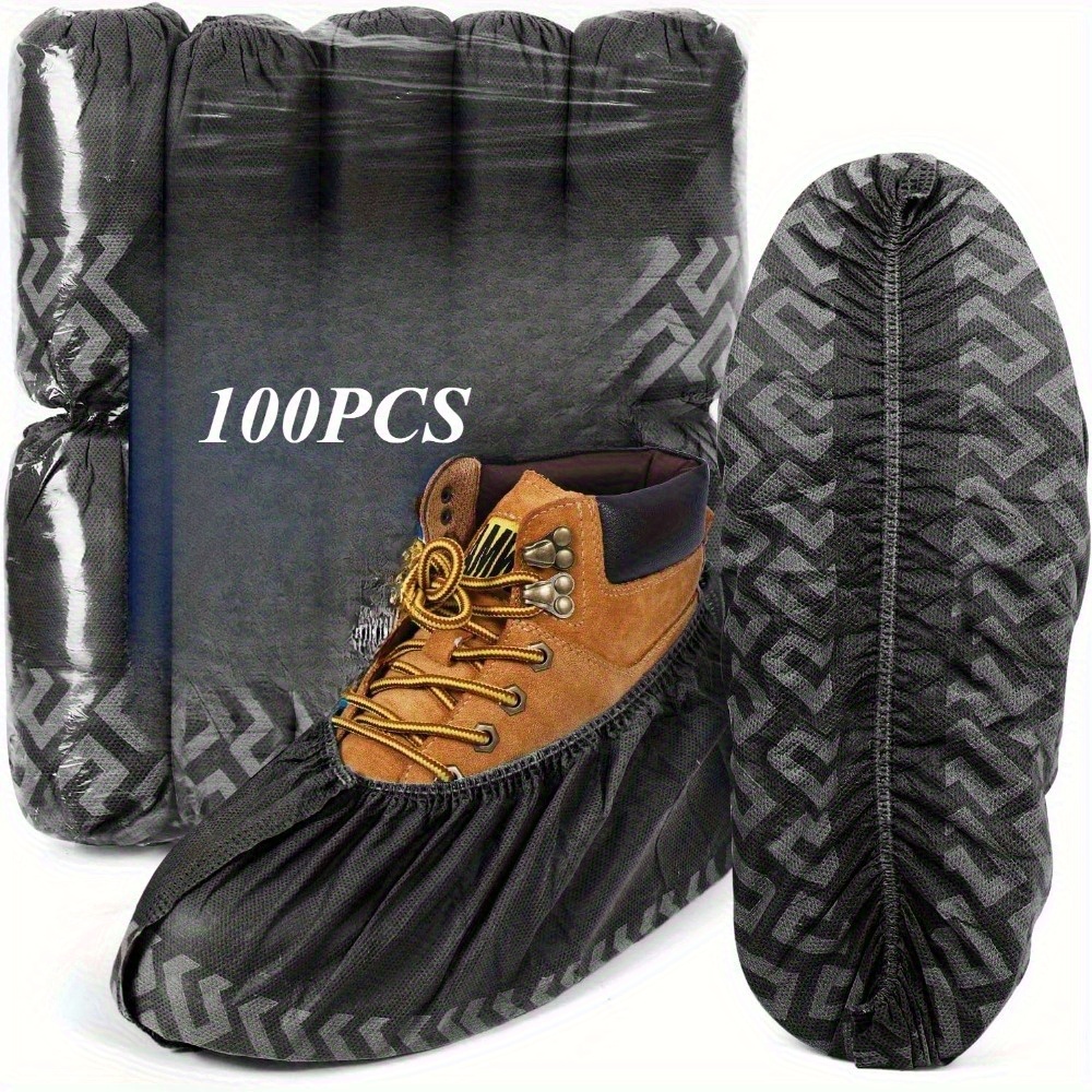 TEMU 100pcs(50pairs) Disposable Non- Shoe Covers, Durable Disposable Shoe Covers, Textured Slip Resistant Sole, Heavy Duty Nonwoven Foot Cover For