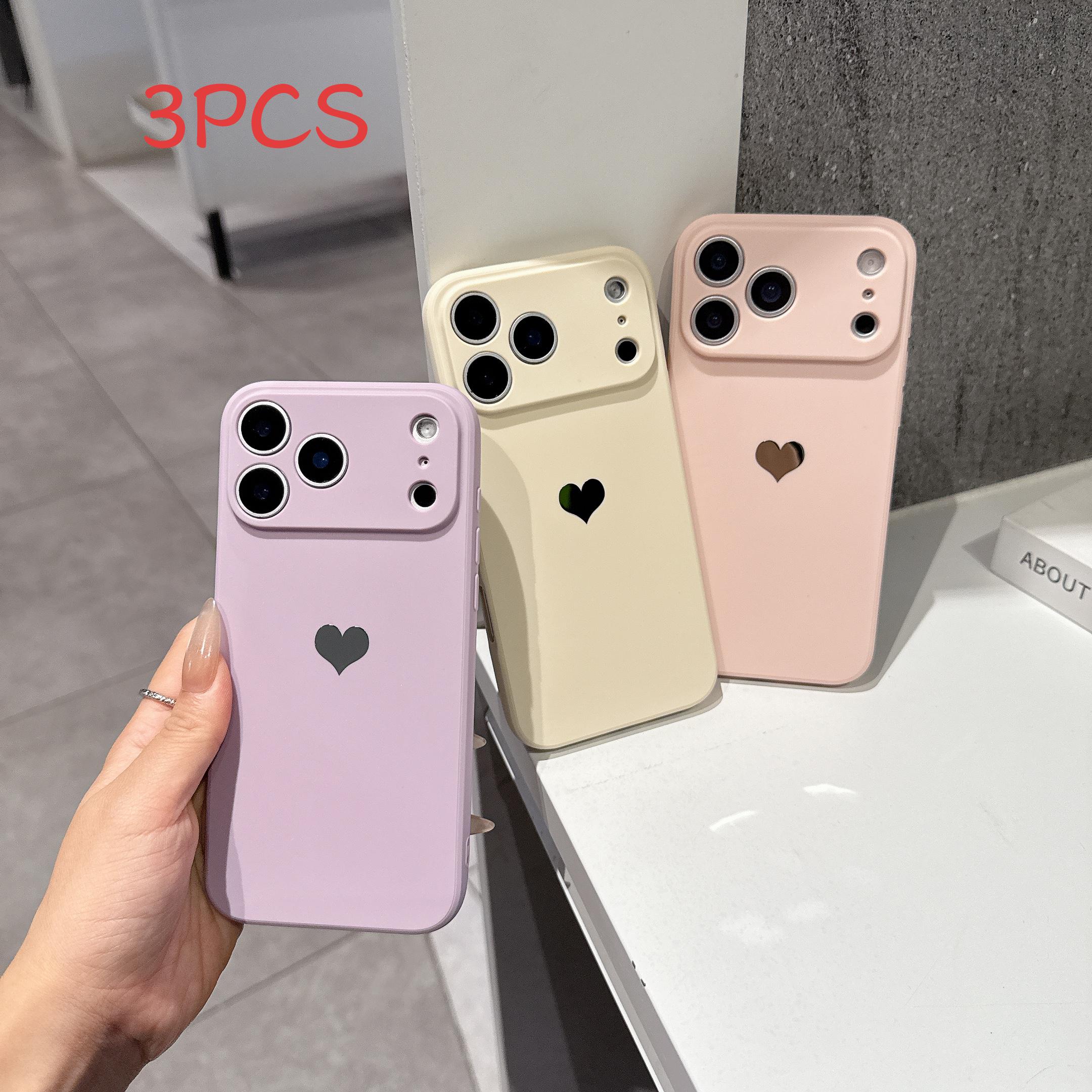 TEMU Phone Case: 3-pack Straight Edge Frosted Silvery Heart Solid -proof Protective Phone Case, Creative Phone Cover. Suitable For Iphone 18 Pro