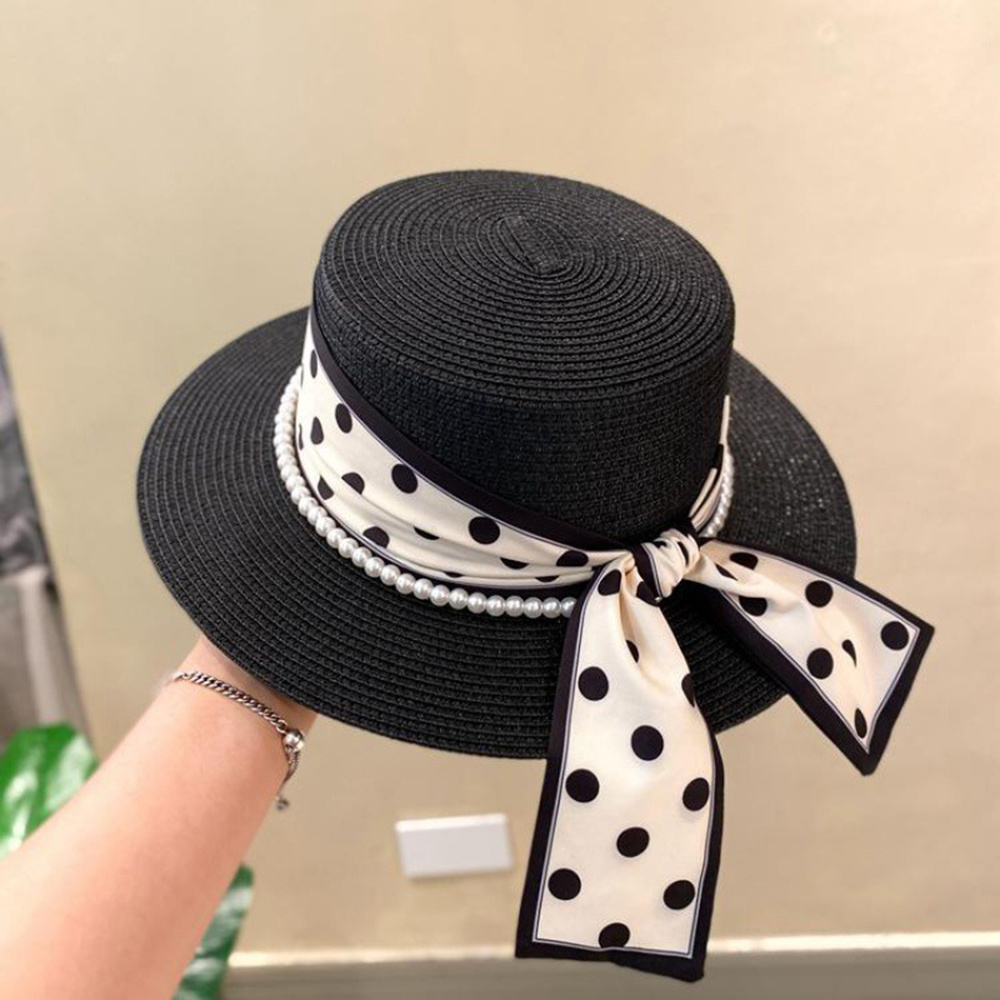 1pc, Women's Summer Wide-brimmed Straw Hat With Ribbon Bow, Panama Hat, Beach Vacation Hat