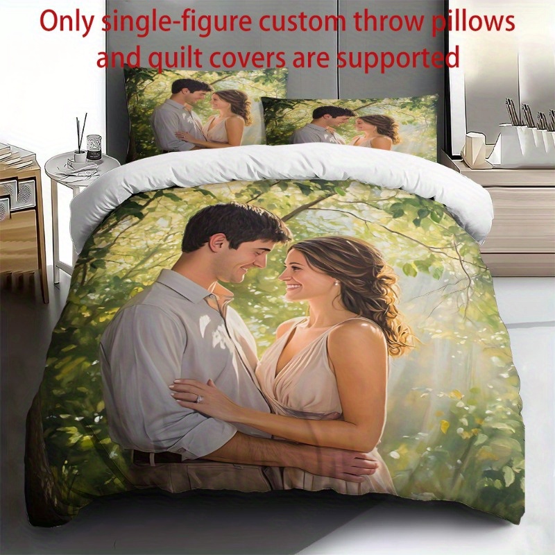 customize your personalized photos 2 3pcs set   couple photo quilt cover pillowcase set for   polyester fabric with zipper closure and single sided printing machine washable bedding set 1x quilt 2x pillows no inserts   bedroom or camping Product details 0