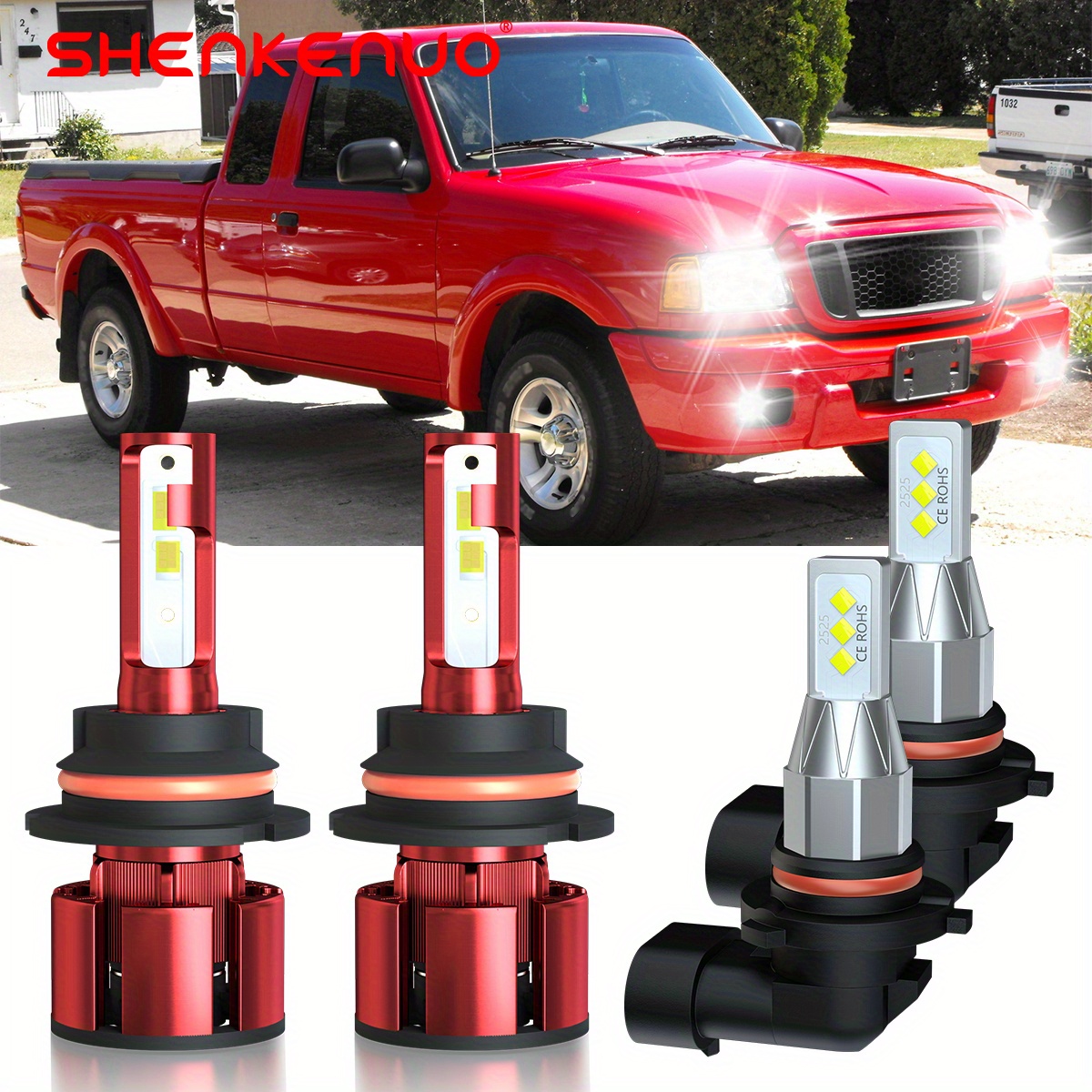 TEMU 4pcs For Ford 1998-2011 For Ford F150 1997-2003 Led Headlight Bulbs Kit, 500% Super 9007 High/low Beam Bulbs + 9006/9145 Led Fog Light Bulbs, Plug And Play, Without Battery