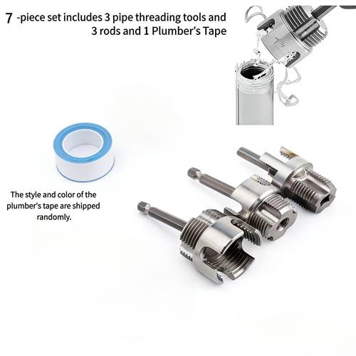 a set of 7pcs powerful threading tools suitable for internal and external threads designed for use with drill presses and electric drills ideal for threading 1 2 3 4 and 1 inch pvc or plastic pipes random pole color