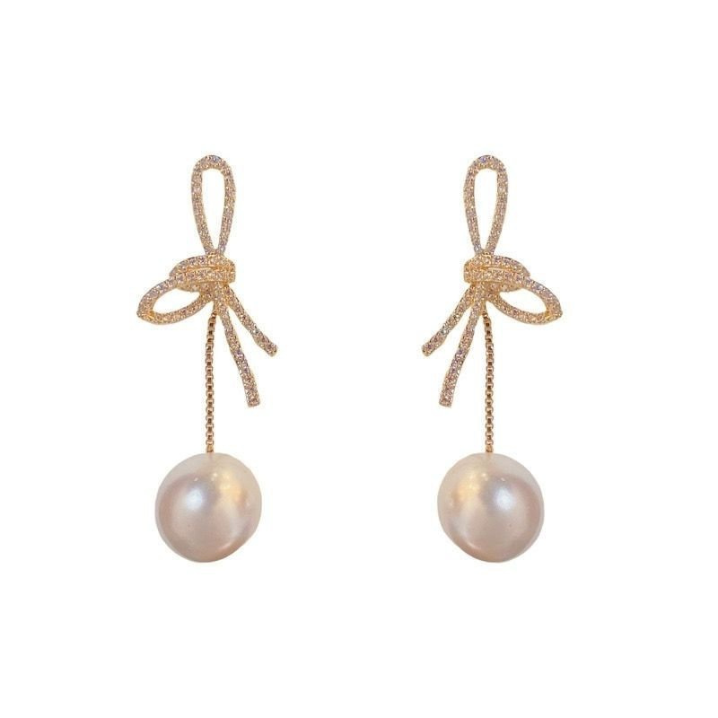 

2pcs Set Chic Knotted Pearl Tassel Earrings - 925 Silvery Post, Alloy , White