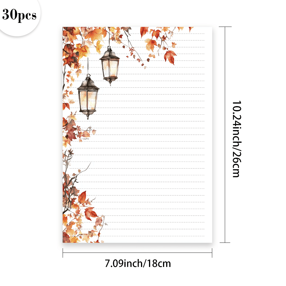 TEMU 30pcs-b5 , Autumn Maple Leaf , Retro Street Lamp Stationery, Beautiful Stationery, Party Stationery, Friendship Message Book, Letter Paper