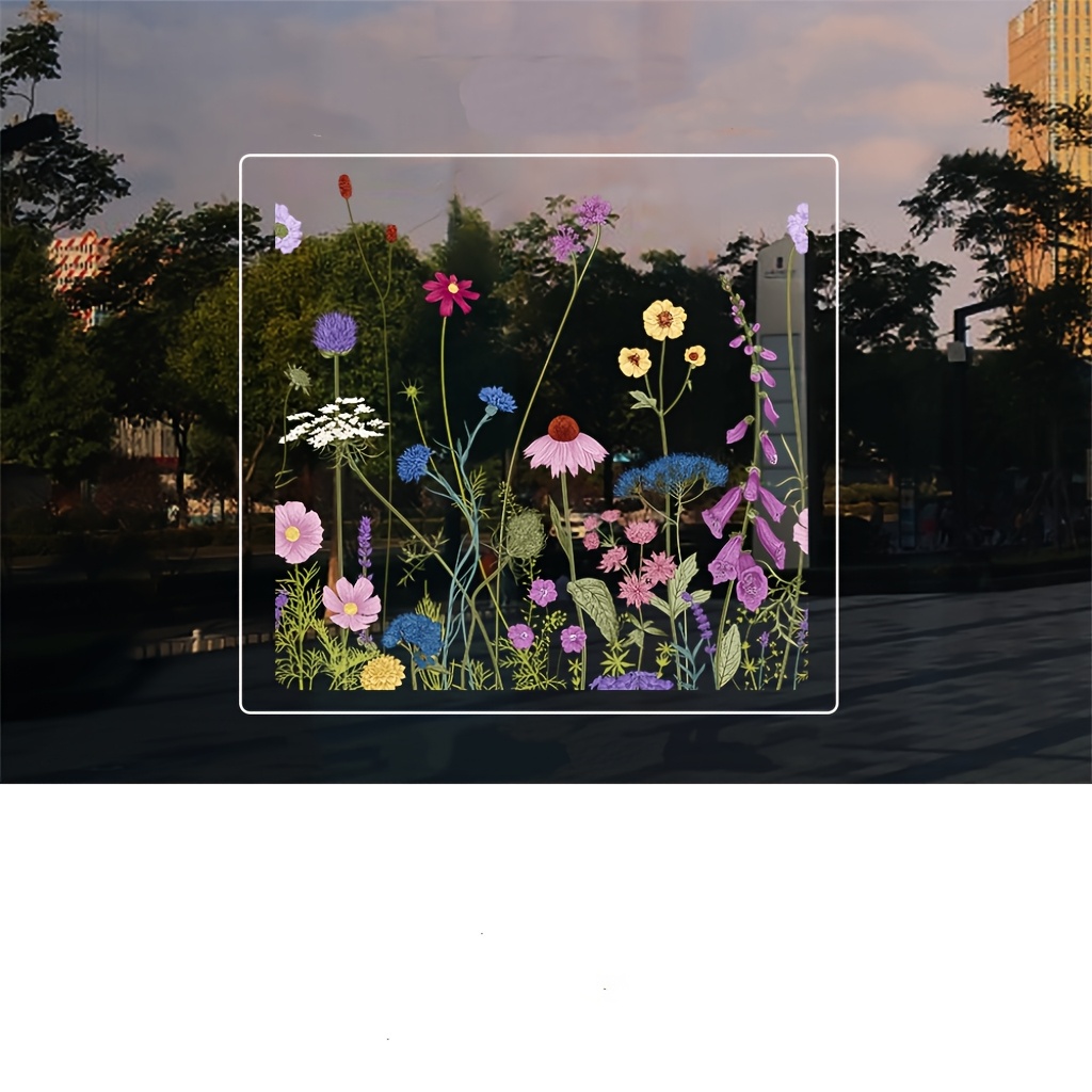 TEMU 1 große Rolle volles Blatt Frühling/Sommer botanische florale dekorative Aufkleber für Ladenglasfenster Glastüren, Einkaufszentrum, Geschäft,