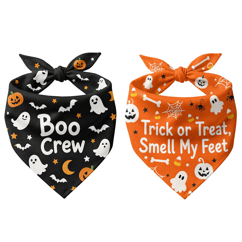 TEMU 2pcs Pet Triangle Bandana, Halloween Pet Scarf With Pumpkin Pattern, Soft Tie On Adjustable Pet Neckerchief For Small Medium Large Dogs Cats,