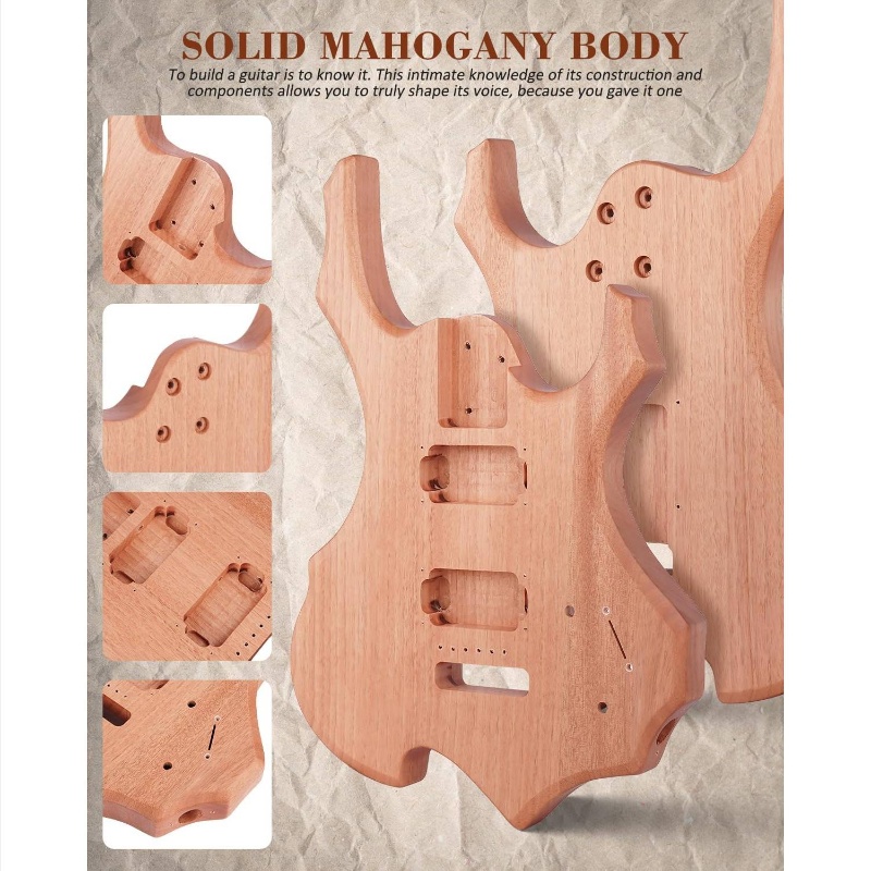 Guitar Kit, Fire Style Mahogany Body Maple Neck Guitar with HH Pickups | Easy to Assemble Kit with All Parts Included - Build Your Own Guitar SFR - D30, Silvery Grey Color