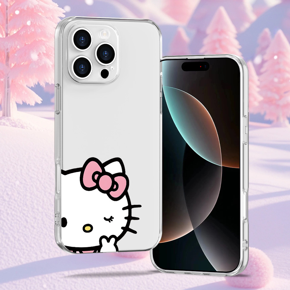 

Étui de téléphone Hello Kitty mignon pour /15/14/13/12/ Pro , pour d'Halloween et de Noël, avec 2D, design transparent et objectif à couverture complète, disponible à un prix .