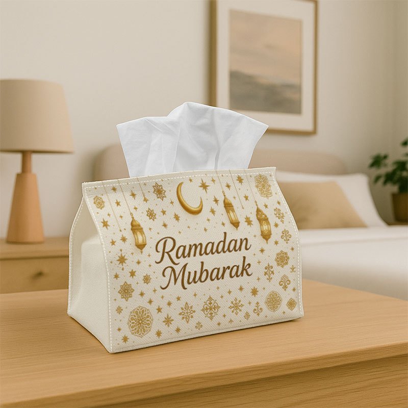 Image of 1pc Holiday Tissue Box Mubarak White & Durable Polyester Fabric For Home, Office, Car, Party - Decoration, Seasonal Home Accessory, Sturdy Construction, Decorative Storage, 2d Flat Print, 2d Flat
