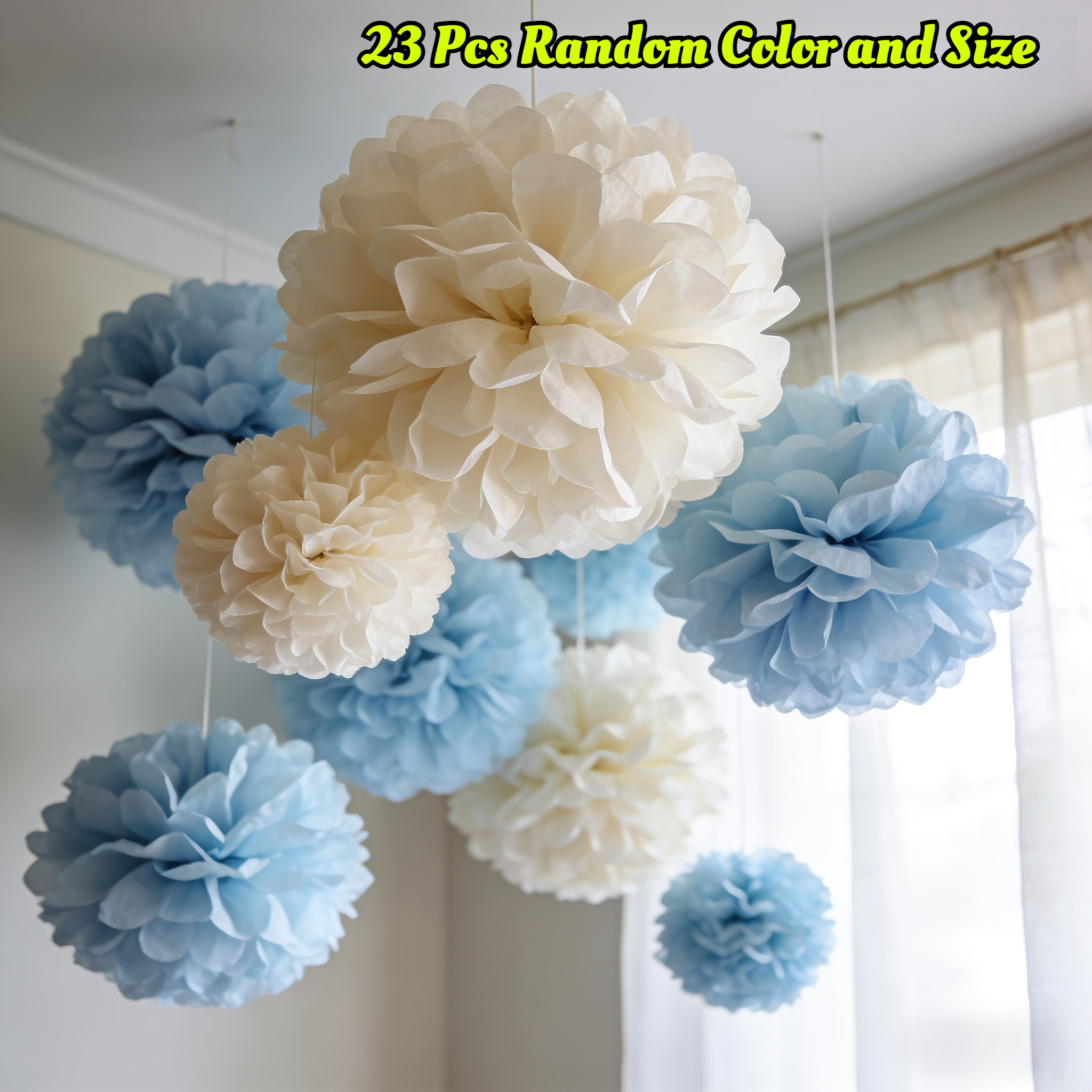 TEMU Lot de 23 pièces, couleurs et tailles aléatoires, pompons en papier - Fleurs en papier suspendues pour décorations de mariage pour filles,