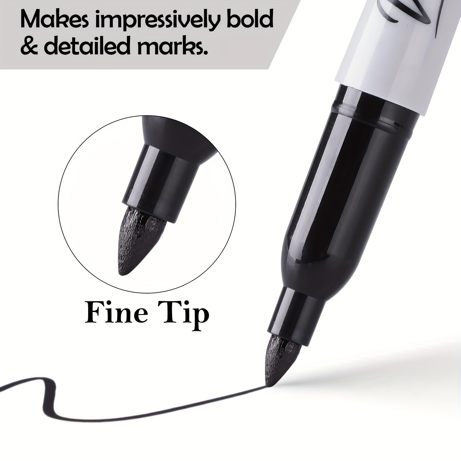 12pcs Fine Tip Black Permanent Markers, Quick-Dry & Smudge-Proof, Medium Nib, Waterproof Ink - Ideal for Daily Office Use