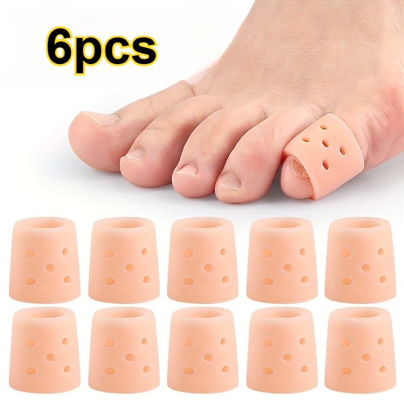 6/24pcs Toe Sleeves - Breathable Perforated Toe Covers For Running, Hiking, Skating, And Dancing - Soft And Elastic Hand Wash Design Finger Clamps - Unisex, Beige