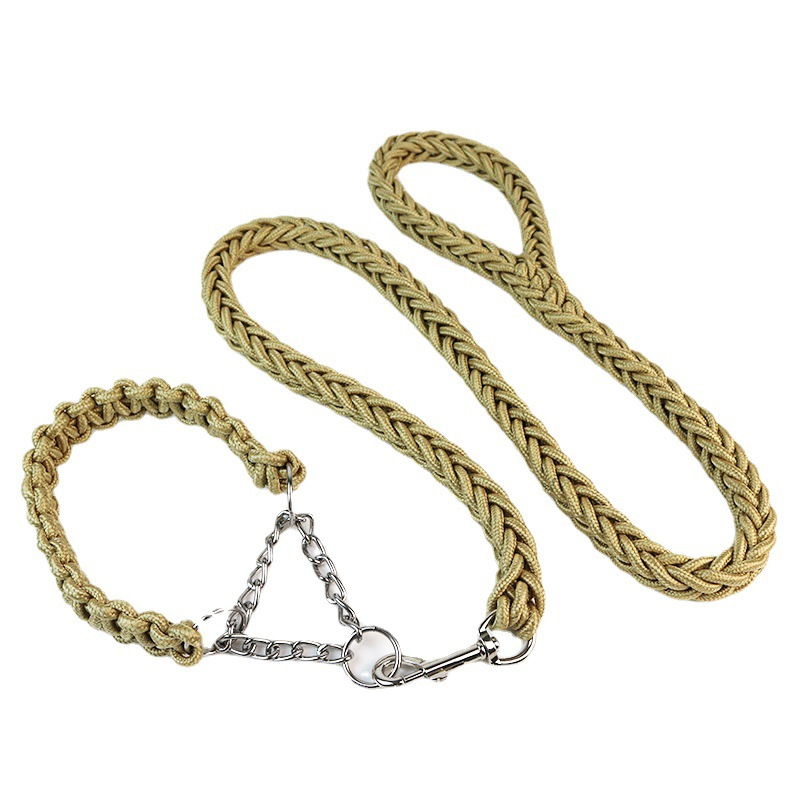 Medium-Large Braided Dog Collar with Leash, Anti-Burst Design