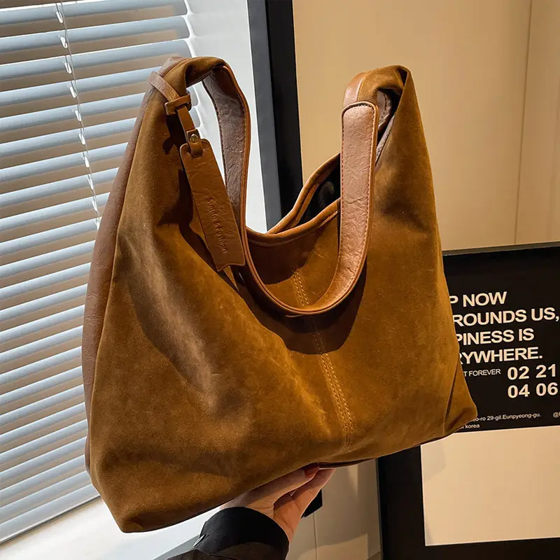 Women's Suede Tote Bag - Large Slouchy Shoulder Bag Purse For Travel & Daily Use
