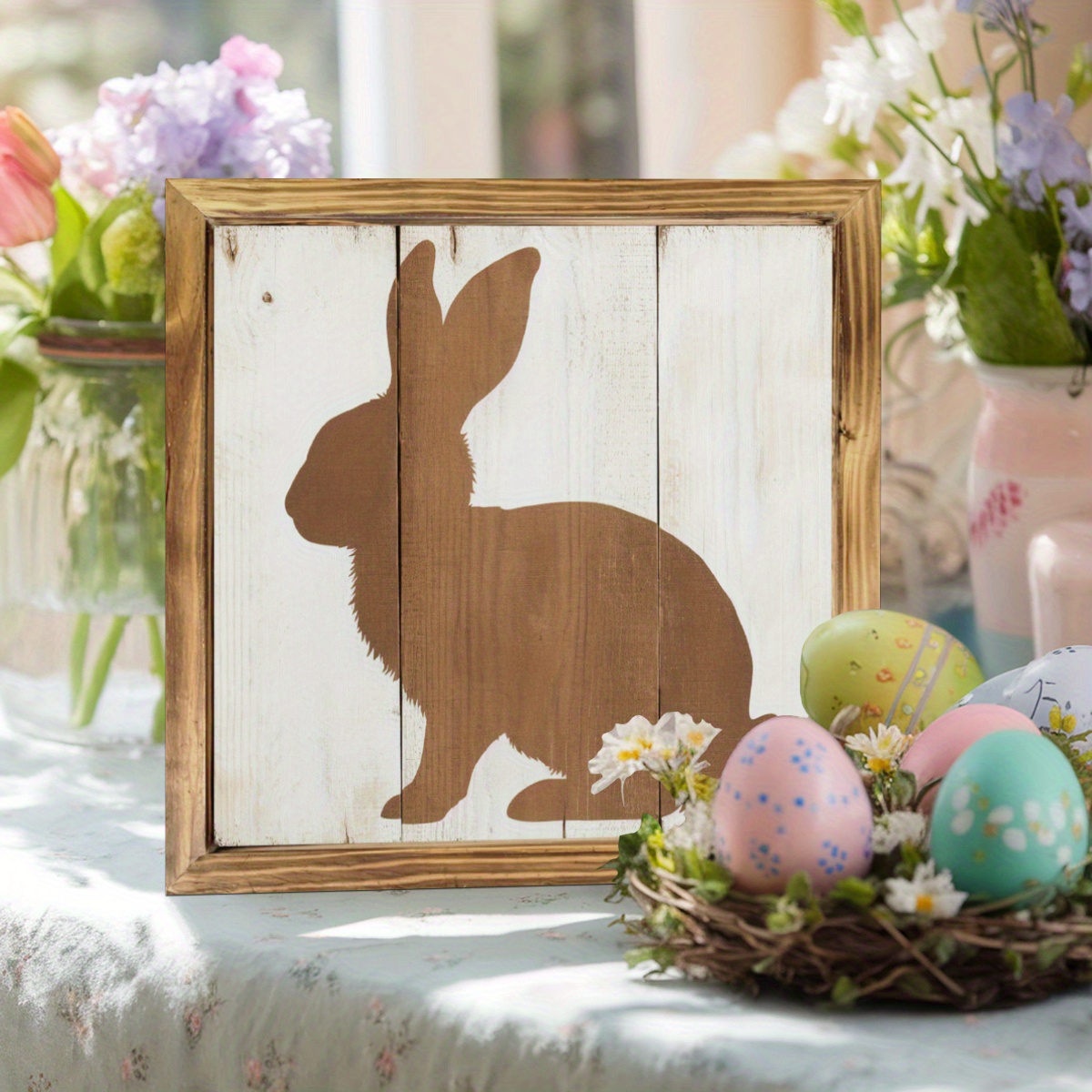 

1pc Classic Wooden Bunny Silhouette , 8x8 Inch Farmhouse Decor, Multipurpose Wood Sign For Home, Bedroom, Living Room, Bathroom, Housewarming Gift, Easter Wall Hanging Decoration