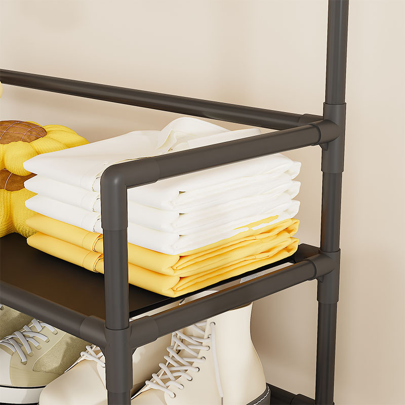 Vertical Shelf Minimalist Metal Standing Rack, Compact Wardrobe Storage System for Small Spaces, Reinforced Shoe, Bag, and Coat Hanging Organizer Standing Shelf, Standing Shelf