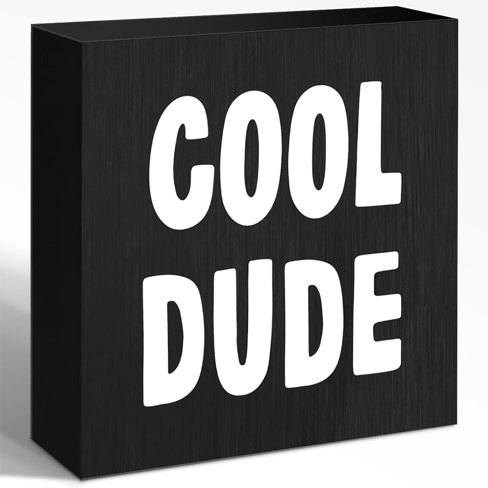 TEMU 1 Cool Guy Wooden - White Letters Background, 5x5 Inch Bohemian Beige College Style Desktop Decor, Suitable For Teen Boys' Bedrooms, College