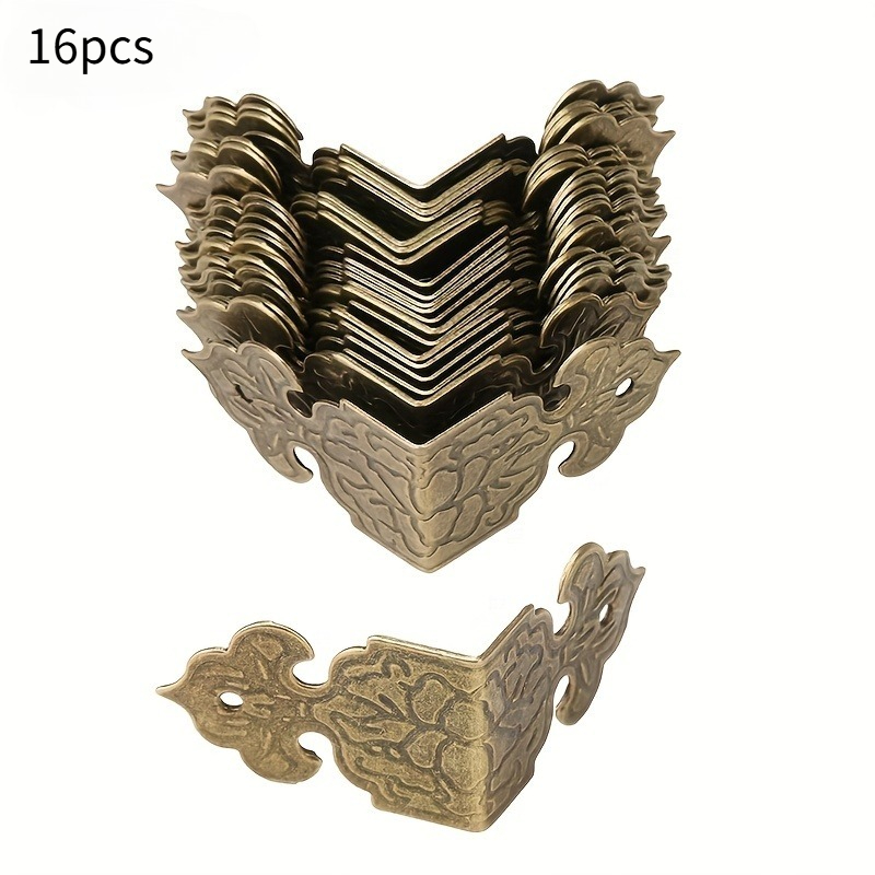 TEMU 16pcs Vintage Style L-shaped Corner Protector Decorative Bumpers, Suitable For Wooden Boxes, Jewelry Boxes, Storage Bins, Jewelry Cases, Etc.,
