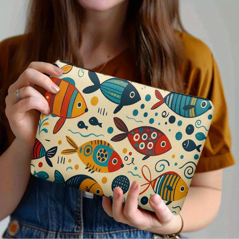 TEMU Una Neceser con Diseño de de Peces de Dibujos Animados Coloridos, Elegante y Neceser con Cremallera es para Viajes y Uso Diario - una Bolsa de