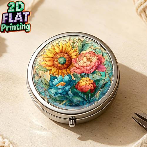item picture 2d flat 1pc this three compartment pillbox 0e portable and fits into a wallet or pocket its round design it an ideal medicine organizer travel gift and holiday present