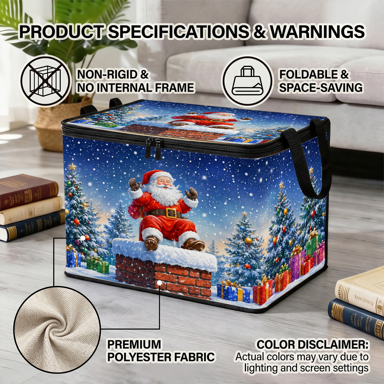 TEMU 1pc 1pc Extra Large Foldable Zipper Storage Box, Chimney Santa Claus Gift Box Christmas Cartoon Style Suitable For Clothing, Pants And Bedding