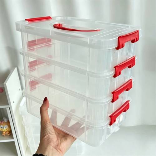 item picture 4 layer transparent plastic storage box with lid multi functional stackable storage box with cover suitable for home office storage of hair additions jewelry and miscellaneous items portable organizing box