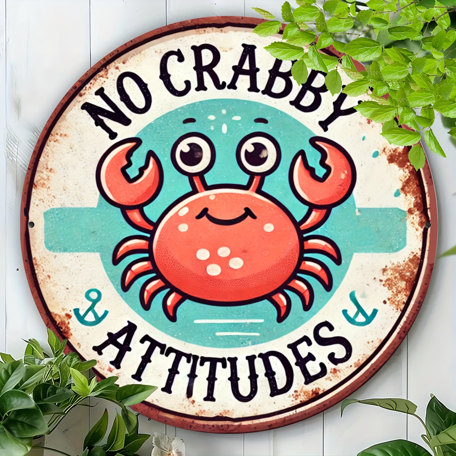 TEMU 1pc 19.99x19.99 Cm Aluminum Country Style "no Attitude" Round Metal Sign - 20.32 Cm Handcrafted Wall Art, Suitable For Home, Dorms, Bars, Cafes,
