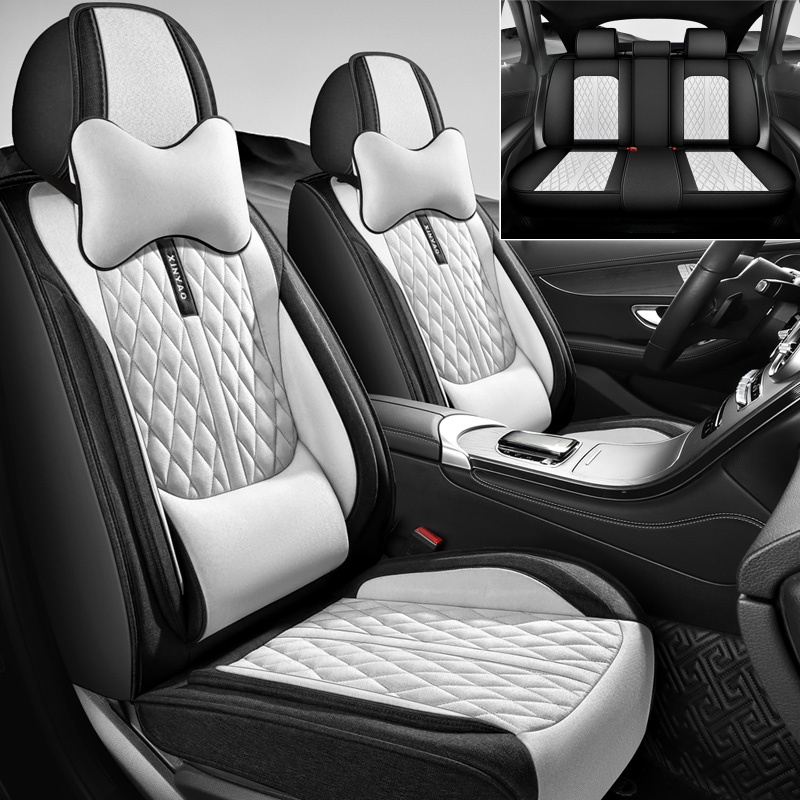 TEMU 5pcs Universal Lumbar Support Full Belt With Pillow Backrest, Comfortable, Simple, And Seat Covers, Ted Fabric, Suitable For All Car Models