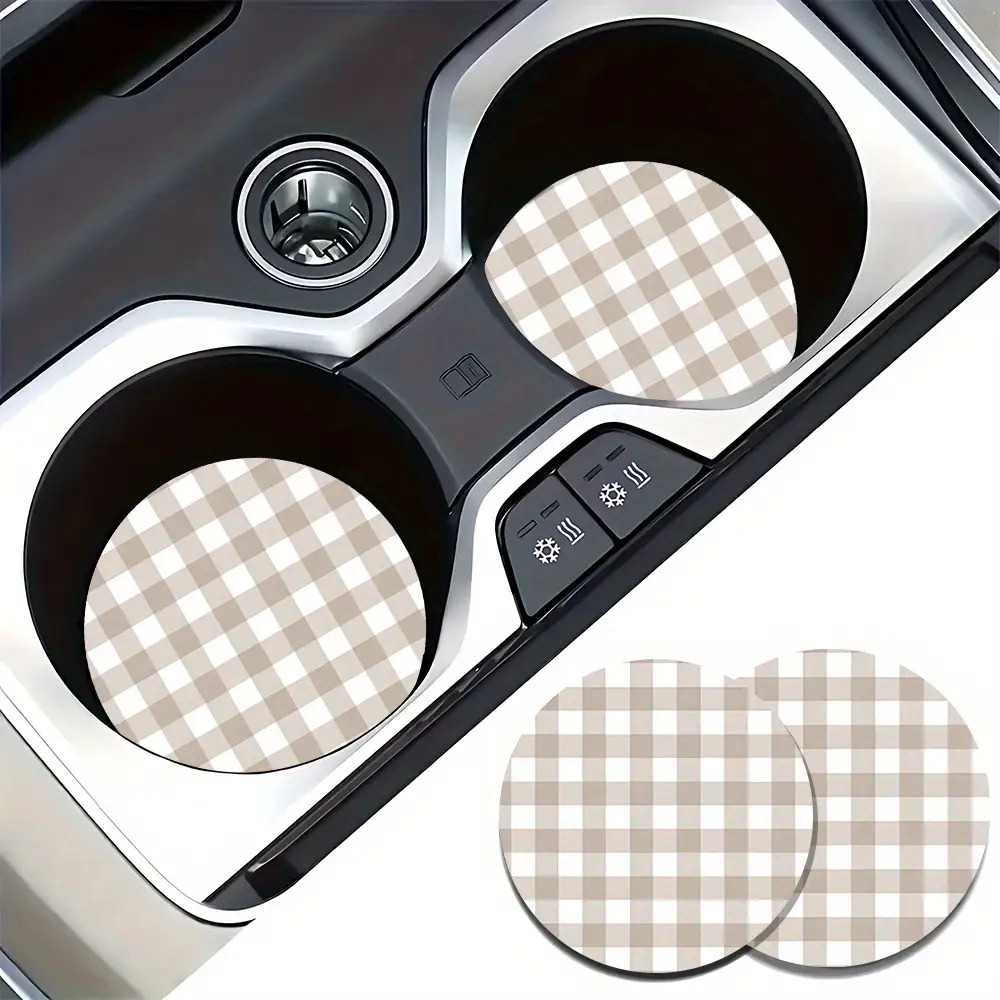 TEMU 2 Posavasos para Coche a Cuadros Marrón - Tapetes Antideslizantes de Goma para Bebidas, Resistentes al , Diseño Duradero y Elegante, Adecuados