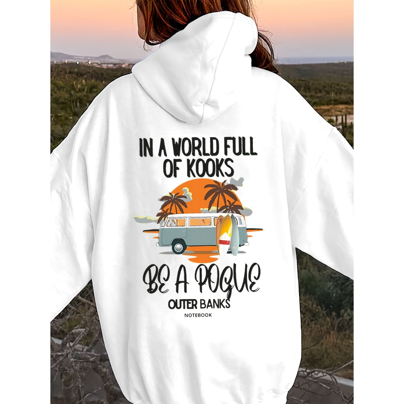 Outer Banks-Inspired Casual Hoodie for Women - Alphabet Pattern Print, Personalized Embossed Sweatshirt, Hooded, Long Sleeve, Ideal Everyday Beach Chic Pullover, Cozy, Machine Washable -suitable for spring, autumn and winter, 560g