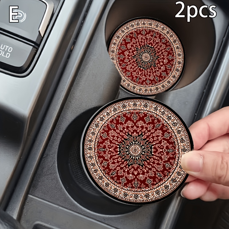 TEMU 2pcs Set 7cm/2.8in Car Cup Coasters - Vintage Persian Rug Pattern Coasters, Exotic Ethnic Style Non-slip Heat Insulation Pads. Used As Coasters
