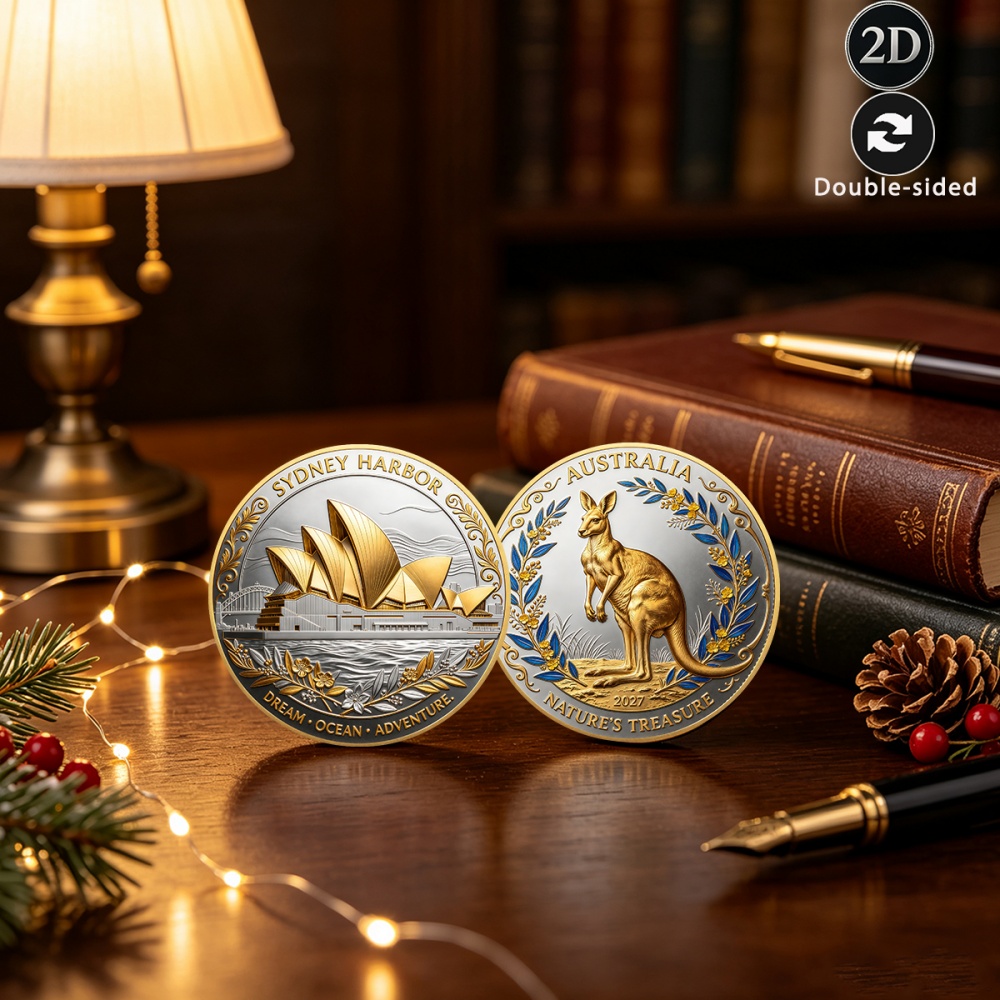 TEMU 2d Flat, 1pc, Double-sided Commemorative Coin, Showcasing Sydney Harbour And , Unique Collectible Amulet, Conveying The Beauty Of Australian