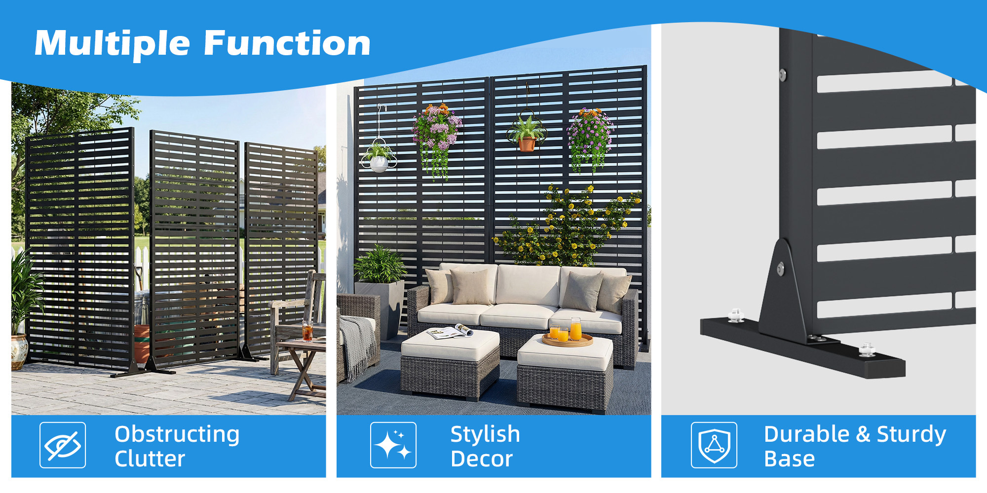 Outdoor Privacy Screens, Freestanding Metal Privacy Fence Panels for Garden, Patio, Balcony, Courtyard & Poolside, Indoor/Outdoor Use